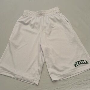 Spot On white Camp Wekeela green logo mesh basketball shorts
